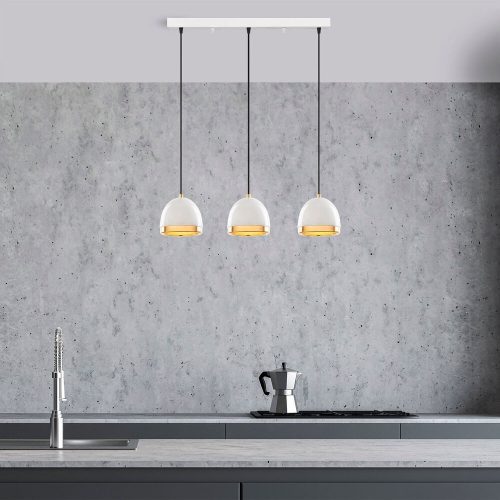 Elegant Scandinavian Chandelier, White & Gold, 62 x 17 x 110 cm | Metal Body, Adjustable Height, 3 x E27 Socket | Modern Lighting for Home Decor