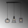 Industrial Chandelier with Metal Body, Adjustable Height 49-129 cm, Black & Antique Finish, 3 x E27 Sockets, Perfect for Modern Home Decor