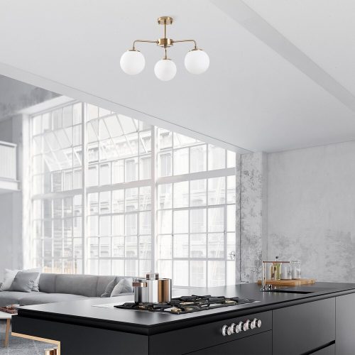 Elegant Copper Chandelier, 56 x 56 x 43 cm, Adjustable Height, Metal Body & Glass Cap, 3 x E14 Socket, Vintage Scandinavian Design, Bulb Not Included