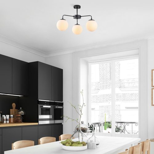 Modern Industrial Chandelier, Black & Cream, 56 x 56 x 43 cm | Metal Body, Adjustable Height, 3 x E14 Socket | Stylish Lighting for Home & Office