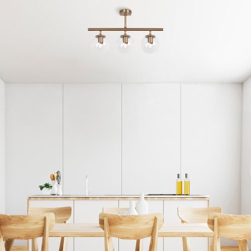 Elegant Vintage Chandelier, Metal Body & Glass Cap, 60 x 15 cm, 40 cm Height | 3 x E14 Socket, Copper Finish | Perfect for Modern Glam & Scandinavian Decor