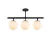 Modern Chandelier with Metal Body & Glass Cap, Black & Cream, 60 x 15 cm | 3 x E27 Socket, IP20 | Stylish Industrial & Scandinavian Design for Home