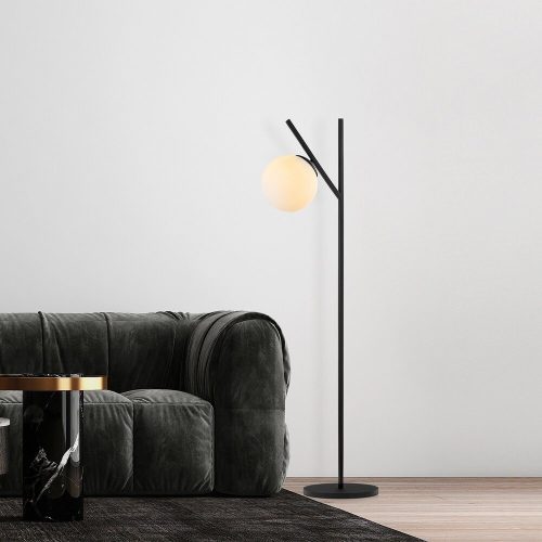 Modern Floor Lamp with Metal Body & Glass Cap, Black & Cream, 31 x 45 x 152 cm | E14 Socket, 40W Max, 200 cm Cable | Stylish Industrial & Scandinavian Design