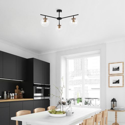 Opviq, 942FLG1101, Modern Industrial Chandelier, Black & Antique Finish, 70 x 70 cm, 39 cm Height | Metal Body, Glass Cap | Stylish Lighting for Home & Office