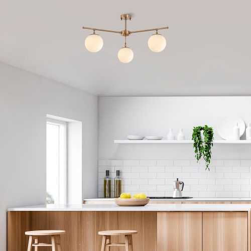 Elegant Vintage Chandelier, Metal Body & Glass Cap, 70 x 70 cm, 39 cm Height | 3 x E14 Socket, Copper Finish | Modern Glam for Home Décor