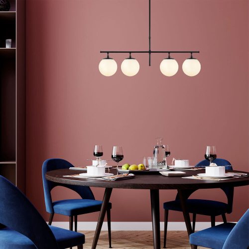 Modern Industrial Chandelier, Black & Cream, Adjustable Height 81 x 15 x 36-76 cm | Metal Body, Glass Cap, 4 x E14 Socket | Stylish Lighting for Home & Office