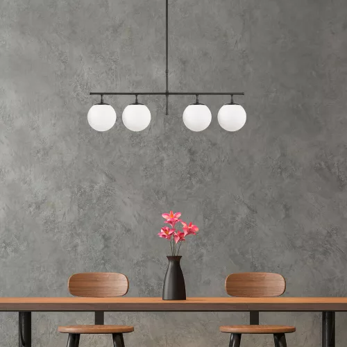 Opviq, 942FLG1234, Modern industrial chandelier, black-cream, adjustable height 81 x 15 x 36-76 cm | Metal housing, glass cap | Stylish lighting for home and office use