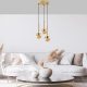Elegant Shiny Gold Chandelier, 34 x 34 x 134 cm | Metal Body, Glass Cap, Adjustable Height, 3 x E14 Socket | Modern Glam Design for Home & Office