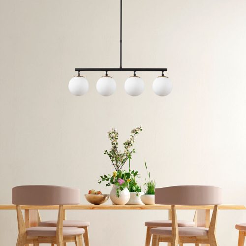 Modern Industrial Chandelier, Black & Gold, Adjustable Height 70 x 15 x 43-87 cm | Metal Body, Glass Cap, 4 x E14 Socket | Stylish Scandinavian Design