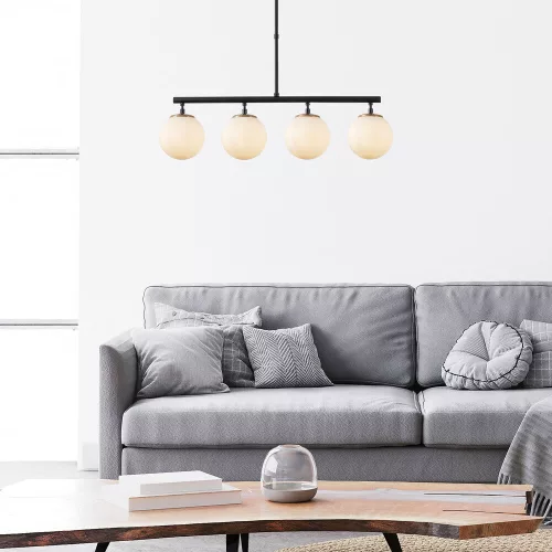 Opviq, 942FLG1190, Modern industrial chandelier, black and gold, adjustable height 70 x 15 x 43-87 cm | Metal housing, glass cap | Stylish Scandinavian design