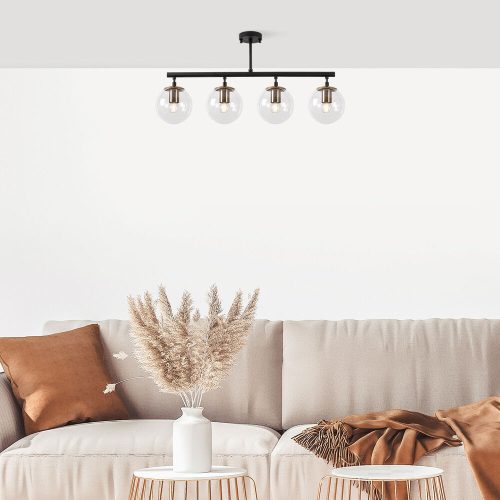 Modern Industrial Chandelier, Black & Antique Finish, Adjustable Height, 4 x E14 Max 40W, 70 x 15 x 35 cm | Stylish Lighting for Home & Office
