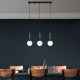 Modern Industrial Chandelier, Black & White, 62 x 15 x 134 cm | Metal Body, Glass Cap, Adjustable Height, 3 x E14 Socket | Stylish Scandinavian Design