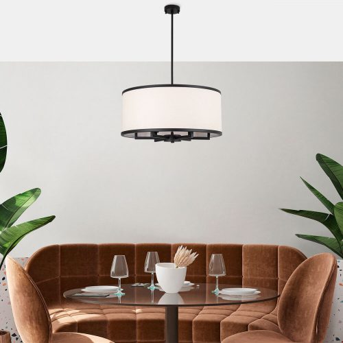 Modern Scandinavian Chandelier, Black & White, 60 x 60 x 83 cm | Metal Body, Adjustable Height, 6 x E27 Max 40W | Stylish Lighting for Home Decor