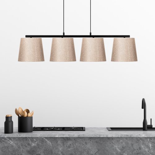 Scandinavian Chandelier, Metal Body, Black & Beige, 148 x 25 cm, Height Adjustable 48-125 cm, 4 x E27 Socket, Elegant Design for Modern Spaces