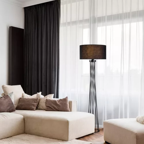 Opviq, 942FLG1546, Elegant black floor lamp, metal housing, 50 cm width x 175 cm height | IP20, E27 Socket, 40W Max, 200 cm Cable | Stylish lighting for modern spaces