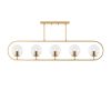 Elegant Shiny Gold Chandelier, Metal Body, 122 x 15 cm | 5 x E14 Socket, Modern Scandinavian Design | Perfect for Glam Home Decor, IP20 Rated