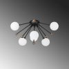 Modern Industrial Chandelier, Black & Antique White, 50 x 50 x 28 cm | Metal Body, Glass Cap, 6 x G9 Socket (Bulb Not Included) | Stylish Scandinavian Design
