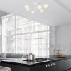 Modern White Chandelier, 81 x 81 cm, Metal Body & Glass Cap, 6 x E14 Socket, Elegant Scandinavian Design, Perfect for Home & Office Lighting