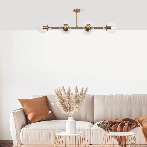 Elegant Vintage Chandelier, Metal Body & Glass Cap, 110 x 40 x 35 cm | 6 x E14 Max 40W, Copper Finish | Modern Glam Design for Home & Office