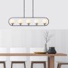 Modern Chandelier with Metal Body & Glass Cap, Black & Cream, 122 x 15 cm | Adjustable Height 49-91 cm | 5 x E14 Socket, Stylish Industrial Design