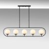 Modern Chandelier with Metal Body & Glass Cap, Black & Cream, 122 x 15 cm | Adjustable Height 49-91 cm | 5 x E14 Socket, Stylish Industrial Design