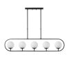 Modern Chandelier with Metal Body & Glass Cap, Black & Cream, 122 x 15 cm | Adjustable Height 49-91 cm | 5 x E14 Socket, Stylish Industrial Design