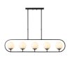 Modern Chandelier with Metal Body & Glass Cap, Black & Cream, 122 x 15 cm | Adjustable Height 49-91 cm | 5 x E14 Socket, Stylish Industrial Design