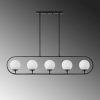 Modern Chandelier with Metal Body & Glass Cap, Black & Cream, 122 x 15 cm | Adjustable Height 49-91 cm | 5 x E14 Socket, Stylish Industrial Design