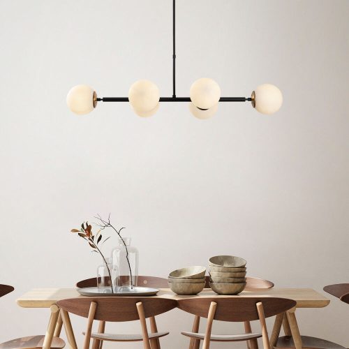 Elegant Industrial Chandelier, Adjustable Height, Black & Antique Cream, 110 x 40 x 35-66 cm | 6 x E14 Sockets, Metal Body, Modern Scandinavian Design