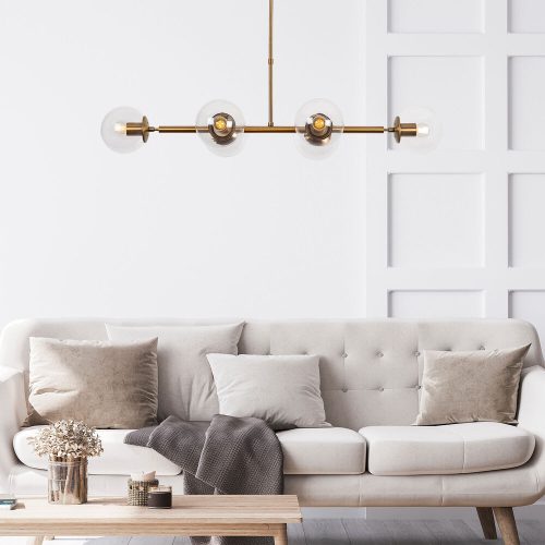 Elegant Vintage Chandelier, Metal Body & Glass Cap, Adjustable Height 110 x 40 x 35-66 cm, 6 x E14 Sockets, Copper Finish | Modern Glam Design for Home