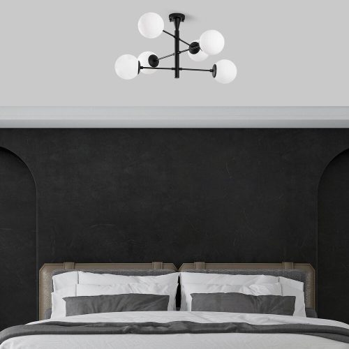 Opviq, 942FLG2507, Industrial Black Chandelier, 75 x 75 x 40 cm, Metal Body with Glass Cap (15 cm), Max 40W | Stylish Scandinavian Design for Modern Spaces