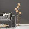 Elegant Floor Lamp with Metal Body, Gold & Beige, 44 x 44 x 160 cm | Fabric Cap (14 cm Dia, 16 cm H) | 5 x E14 Socket, Perfect for Glamorous Interiors