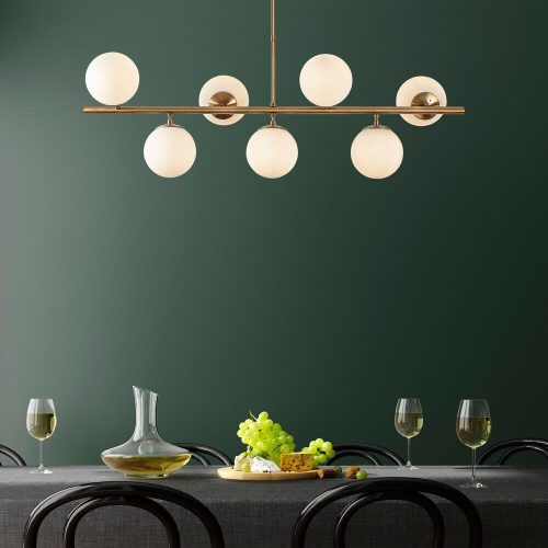 Elegant Vintage Chandelier, Adjustable Height 113 x 40 x 46-85 cm, 7 x E14 Sockets, Copper Metal Body, Perfect for Modern Glam & Scandinavian Decor
