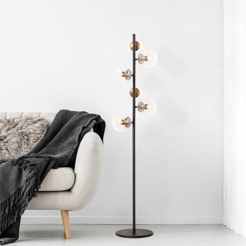 Opviq, 942FLG1513, Modern floor lamp with metal housing and glass cap, 35 x 22 x 163 cm |  black and antique finish | Stylish lighting for Glam and Scandinavian decor