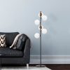 Modern Floor Lamp with Metal Body & Glass Cap, Black, 35 x 22 x 163 cm | 6 x E14 Socket, Stylish Scandinavian Design for Home & Office