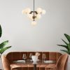 Modern Black Chandelier, Adjustable Height 74 x 74 x 66-108 cm, Metal Body & Glass Cap, 10 x E14 Sockets, Stylish Scandinavian Design, IP20