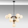 Modern Black Chandelier, Adjustable Height 74 x 74 x 66-108 cm, Metal Body & Glass Cap, 10 x E14 Sockets, Stylish Scandinavian Design, IP20