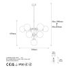Modern Black Chandelier, Adjustable Height 74 x 74 x 66-108 cm, Metal Body & Glass Cap, 10 x E14 Sockets, Stylish Scandinavian Design, IP20
