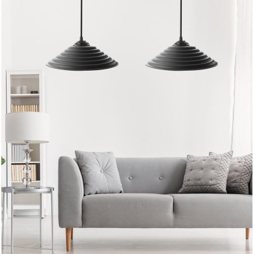Stylish UFO Chandelier (2 Pieces), Black, 50 cm Height | Adjustable Cable, E27 Socket, Modern Industrial & Scandinavian Design | Perfect for Home & Office