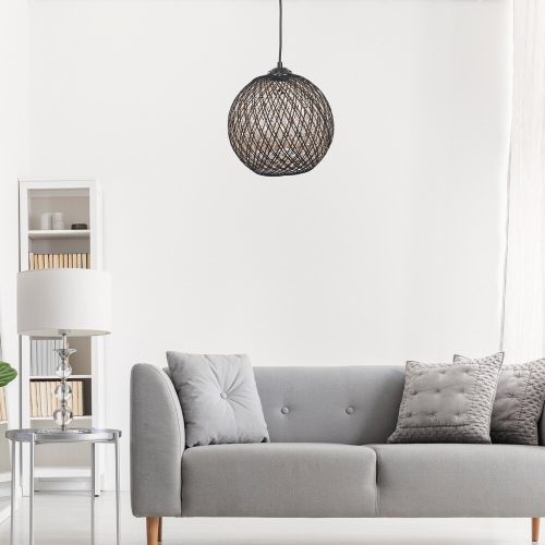 Handmade Jute Chandelier, Cream & Black, 22 cm Cap Length, 24 cm Diameter, Adjustable Cable, 55 cm Total Height | Scandinavian Design, Max 40W E27 Socket