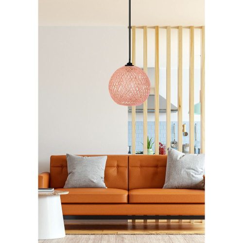 Handmade Jute Chandelier, Pink & Brown, 22 cm Cap Length, 24 cm Diameter, Adjustable Cable, 55 cm Total Height | Bohemian & Scandinavian Style, Max 40W E27