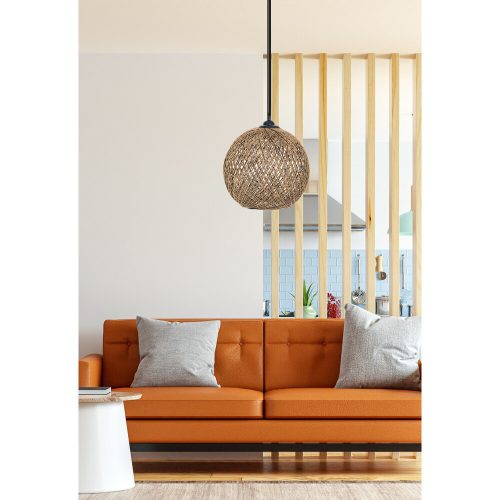 Handmade Jute Chandelier, 55 cm Height, Adjustable Cable, E27 Socket, Black & Brown | Bohemian & Scandinavian Design, Perfect for Stylish Interiors