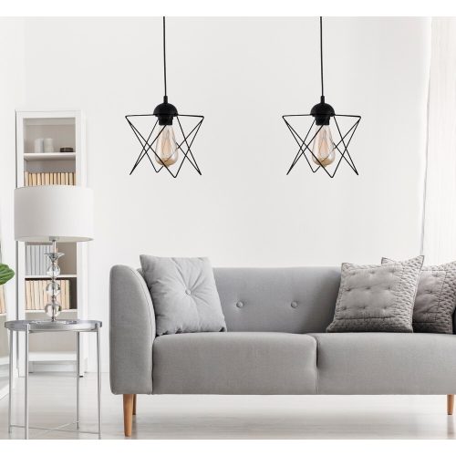 Industrial Metal Prism Chandelier (2 Pieces), Black, Adjustable Height 60 cm | E27 Socket, Max 40W | Stylish Lighting for Modern Spaces