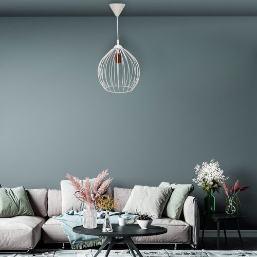 Elegant White Metal Prism Chandelier, Adjustable Height 65 cm, E27 Socket, Scandinavian Design | Perfect for Modern Home Décor & Lighting