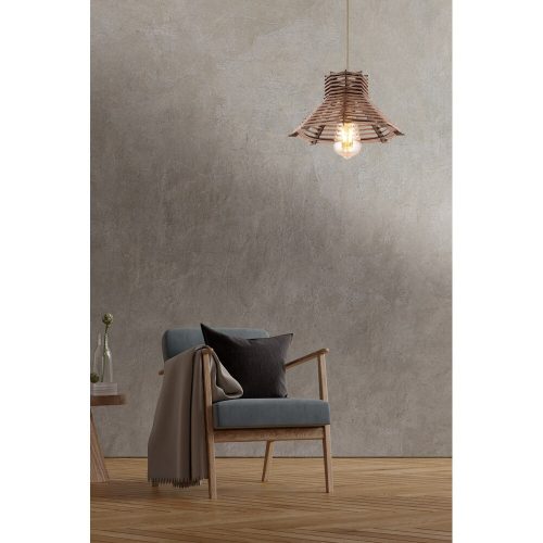 Elegant Wooden Chandelier with Replica Bamboo Cap, 27 x 27 cm, Height 55 cm | CE Certified, Adjustable Cable, E27 Socket, Brown Finish | Perfect for Modern Decor