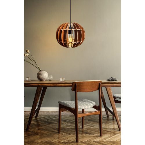 Elegant Sphere Chandelier, Walnut Color, 60 cm Height | Adjustable Cable, E27 Socket, 40W Max | Stylish Scandinavian Design for Modern Spaces