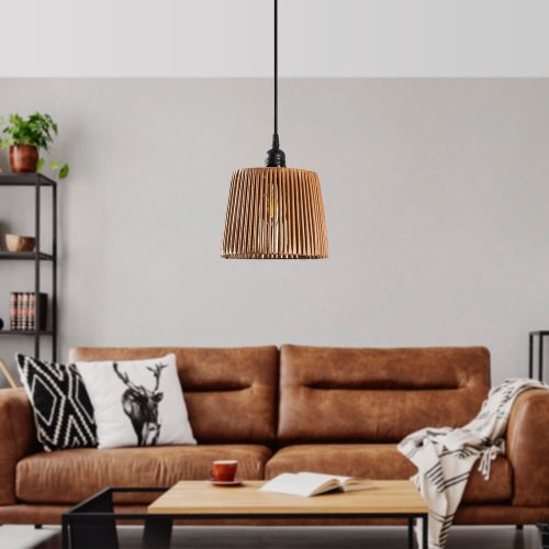 Elegant Camel Color Chandelier, Metal Body with Imitation Bamboo Cap, 60 cm Height, CE Certified, E27 Socket, Perfect for Modern Decor