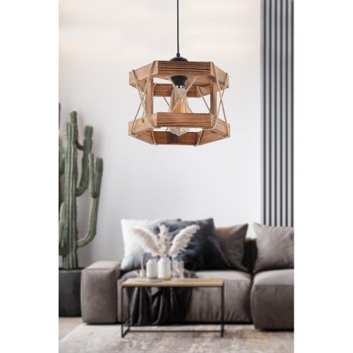 Elegant Wooden Chandelier, Brown, 26 x 30 cm Cap, 65 cm Height | Adjustable Cable, E27 Socket, Max 40W | CE Certified, Perfect for Modern Spaces