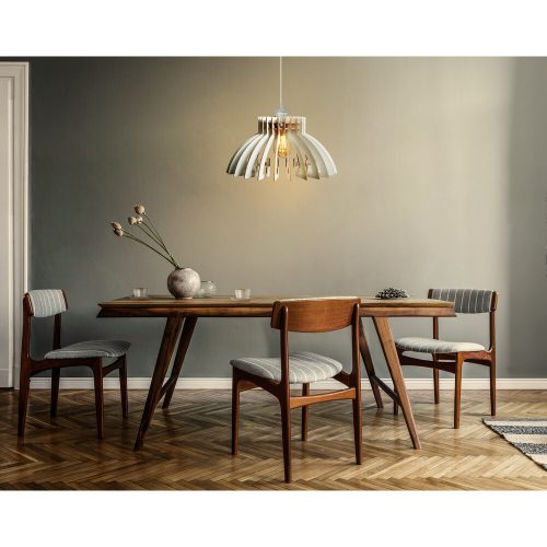 Elegant White Crown Chandelier, Adjustable Height 55 cm, 39 cm Diameter, E27 Socket, MDF Body | Scandinavian Design for Modern Spaces