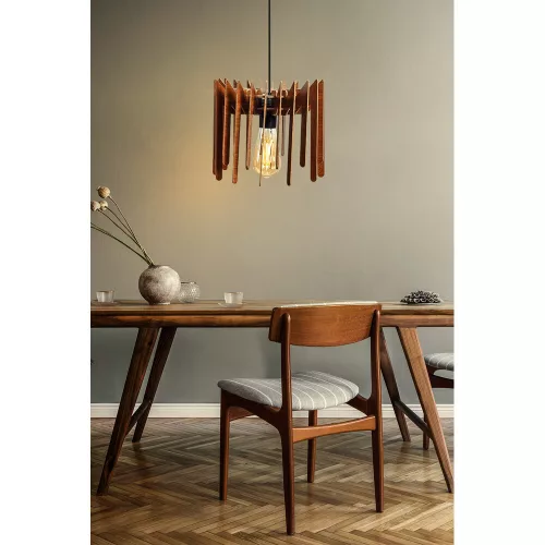 Opviq, 390FLH1552, Scandinavian zigzag chandelier, walnut MDF, 55 cm high, E27 socket, adjustable cable, stylish lighting for modern home decoration | 40W max